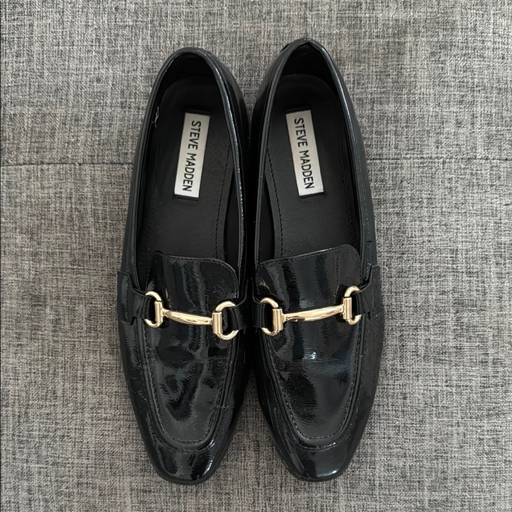 Steve Madden Black Loafers with Gold Accent